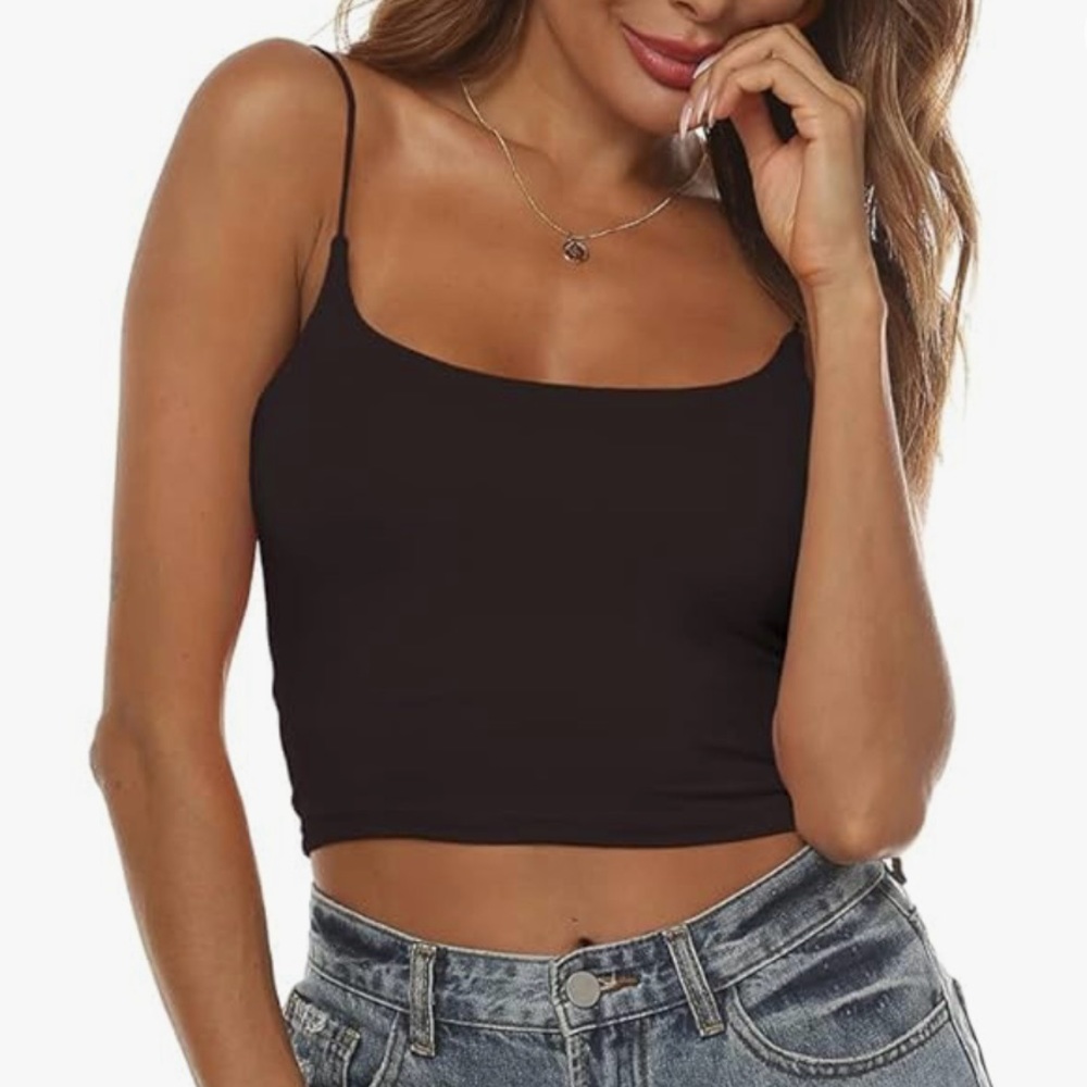 Amilia Black Cami Spaghetti Double Layer Crop Tank Top, Size Large, BNWOT